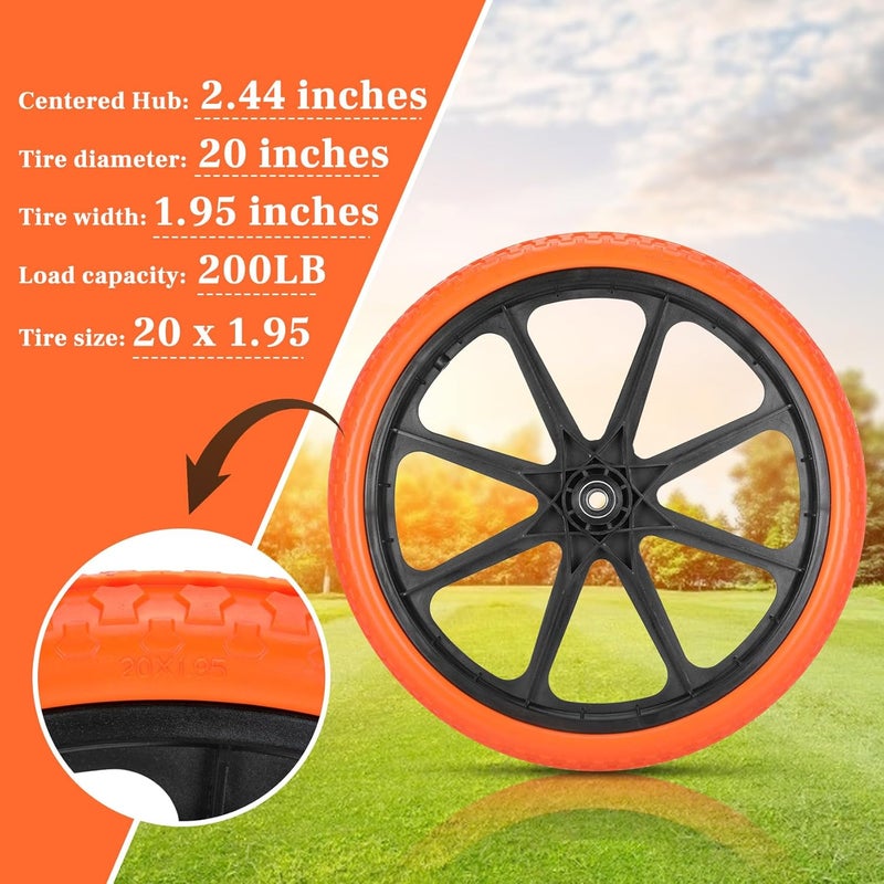 Iococee Upgraded 20x1.95" Flat Free Tires Compatible with rubbermaid Wheelbarrow Wheels, 20" Flat Free Tires with 5/8" and 3/4" Bearing Replacement for rubbermaid Cart Wheels/Big Wheel Utility Carts - Image 3